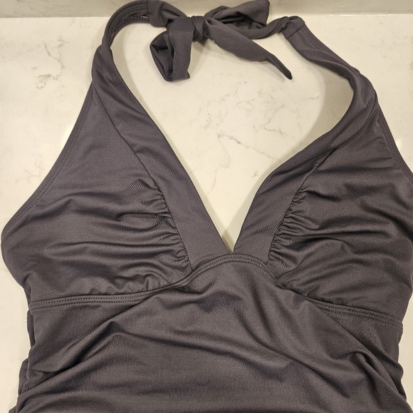 Athleta Plunge Halter Swim Tank Top Small Gray - Picture 3 of 6